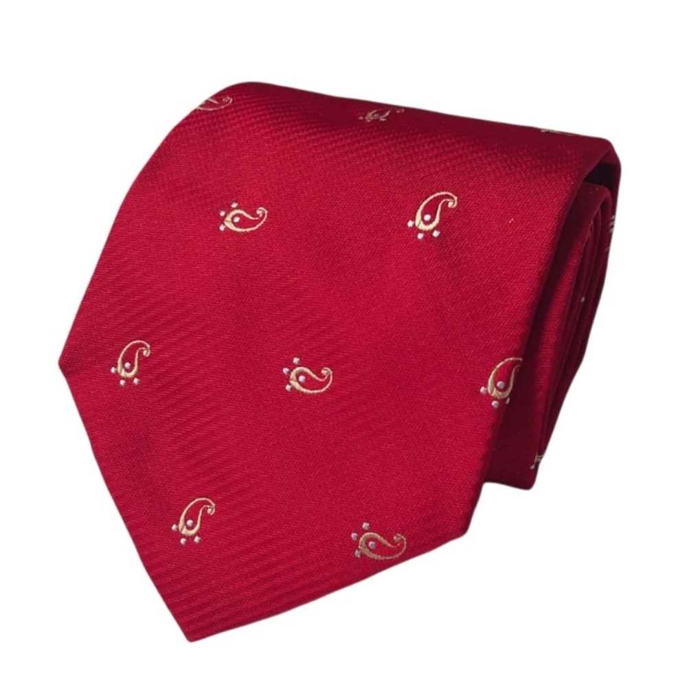 BALLY Silk Tie Red Gold Paisley Rare, Unique Vintage